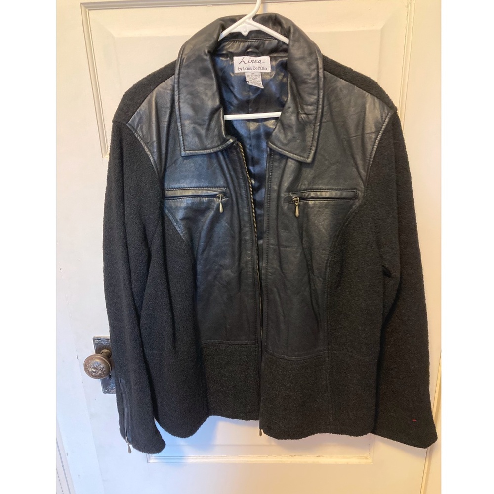 Leather and Wool Boucle Jacket 2x